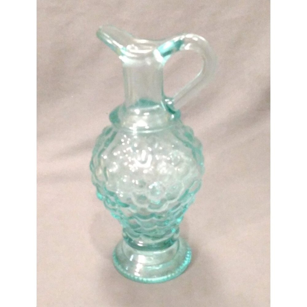Vintage Aqua Blue Italian Glass Grape Cluster Decanter Vinegar Oil Bottle Italy